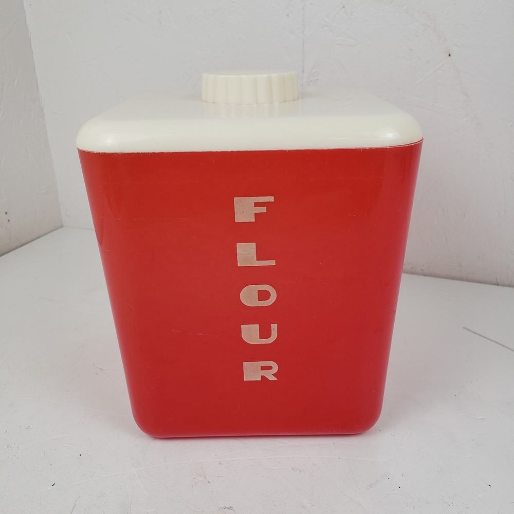 Vintage Lustro-Ware Red Plastic Flour Canister White Lid Size No 113 Made in USA